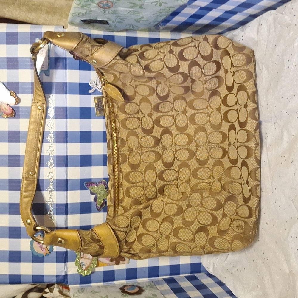 Coach Tan Signature Canvas Shoulder Bag